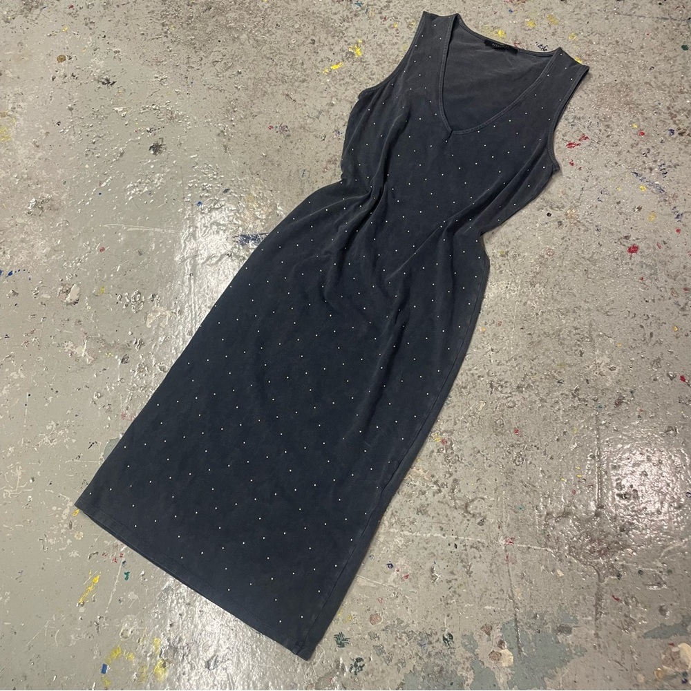 AllSaints Studded Charcoal Gray V-Neck Bodycon Midi Dress (US 6)